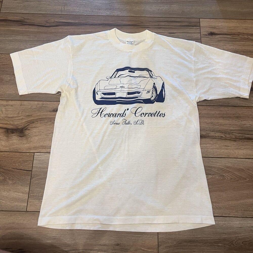 Vintage 1970s-80s Howard's Corvettes White Single Stitch T-Shirt Size Large